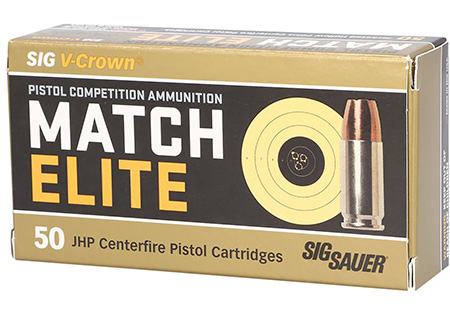 Sig Sauer E9MMA3COMP50 Match Elite Competition  9mmLuger 147gr V-Crown Jacketed Hollow Point 50 Per Box/20 Case
