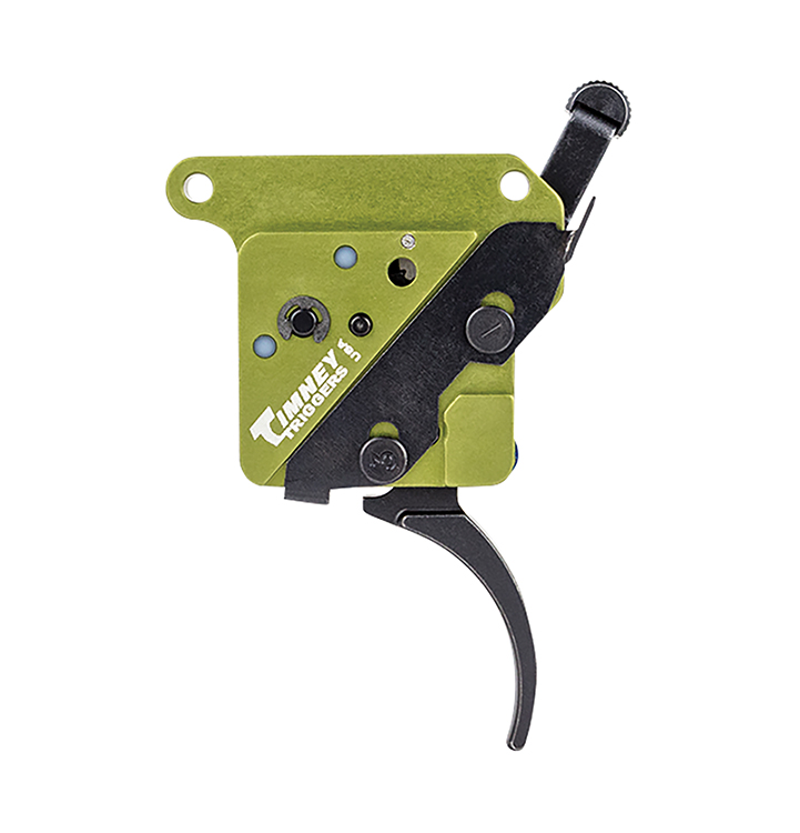 Timney Triggers 510V2THIN Elite Hunter  Thin Curved Trigger with 3 lbs Draw Weight  &  Black/Green Finish for Remington 700 Right