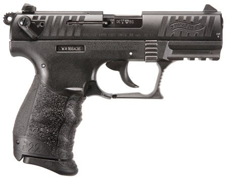 Walther Arms 5120700 P22 Q 22 LR Caliber with 3.42" Threaded Barrel, 10+1 Capacity, Black Finish Picatinny Rail Frame, Serrated Matte Black Tenifer Zinc Alloy Slide  &  Interchangeable Backstrap Grip