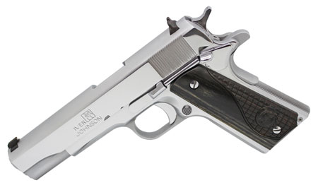 Iver Johnson Arms 1911CHRW 1911 A1  45 ACP 8+1 5" Stainless Steel Barrel, Bright Polish Chrome Serrated Steel Slide  &  Frame w/Beavertail, Black Diamondwood Grip