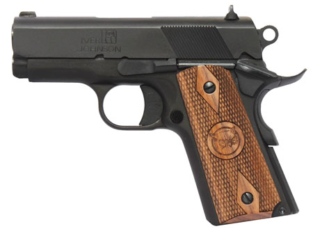 Iver Johnson Arms THRASHER9 Thrasher Officer 9mm Luger 8+1 3.12" Black Steel Barrel, Matte Black Serrated Steel Slide  &  Frame w/Beavertail, Walnut Grip