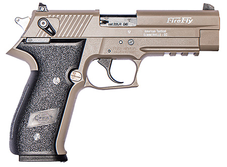 GSG GERG2210FFT FireFly  22 LR 10+1 4" Tan Steel Barrel, Serrated Slide, Zinc Alloy w/Accessory Rail Frame, Black Polymer Grip