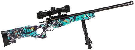 Crickett KSA2149 Precision Package 22 LR Caliber with 1rd Capacity, 16.12" Barrel, Blued Metal Finish  &  Fixed Thumbhole Muddy Girl Serenity Synthetic Stock Right Hand (Youth) Includes Scope  &  Bipod