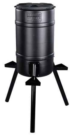 On Time 71540 Buckeye Gravity Feeder made of Polyethylene with 200 lbs Capacity, 2" Metal Legs, 3 Feeding Stations, Removable Lid  &  Accepts All Types of Feed