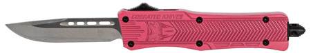 CobraTec Knives SPKCTK1SDNS CTK-1  Small 2.75" OTF Drop Point Plain D2 Steel Blade/Pink Aluminum Handle Features Glass Breaker Includes Pocket Clip