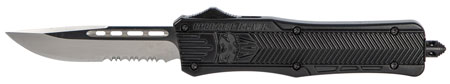 CobraTec Knives MBCTK1MDS CTK-1  Medium 3" OTF Drop Point Part Serrated D2 Steel Blade/Black Aluminum Handle Features Glass Breaker Includes Pocket Clip