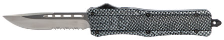 CobraTec Knives MSCFTK1MDS CTK-1  Medium 3" OTF Drop Point Part Serrated D2 Steel Blade/ Carbon Fiber Aluminum Handle Features Glass Breaker Includes Pocket Clip