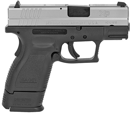 Springfield Armory XD9822 XD *CA Compliant Sub-Compact Frame 40 S&W 9+1, 3" Black Melonite Steel Barrel, Serrated Stainless Steel Slide, Black Polymer Frame w/Picatinny Rail