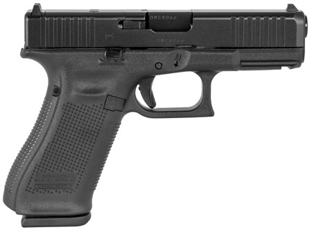 Glock PA455S201MOS G45 Gen5 Compact MOS 9mm Luger 4.02" 10+1 Overall Black Finish with nDLC Steel with Front Serrations  &  MOS Cuts Slide, Rough Texture Interchangeable Backstraps Grip  &  Fixed Sights