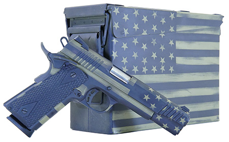 Citadel CITC45FUSBAC M1911 Flag 45 ACP 8+1 5" Stainless Steel Barrel, American Flag Bazooka Green Cerakote Serrated Steel Slide, Steel Frame w/Beavertail, Features Matching Ammo Can, Ambidextrous