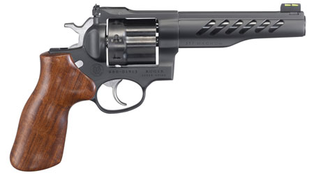 Ruger 5065 Super GP100  357 Mag/38 Special 8rd 5.50" Matte Black PVD Half-Lug Ported Barrel, Matte Black PVD Cylinder, Matte Black PVD Stainless Steel Frame, Hogue, Hardwood Grip