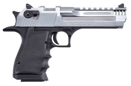 Magnum Research DE50L5BC Desert Eagle L5 50 AE 5" with Muzzle Brake 7+1 Black Hardcoat Anodized Aluminum Frame Brushed Chrome Carbon Steel Slide Black Hogue Wraparound Rubber Grip