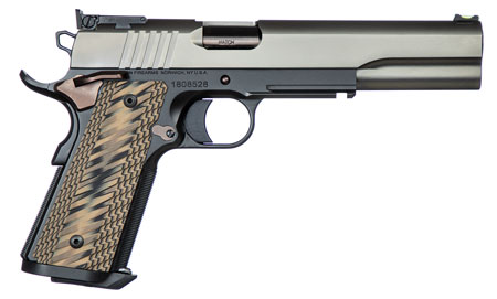 Dan Wesson 01852 Kodiak  10mm Auto Caliber with 6.03" Bull Barrel, 8+1 Capacity, Tri-Tone Black Finish Picatinny Rail  &  Beavertail Frame, Serrated Matte Gray Slide  &  Brown G10 Grip
