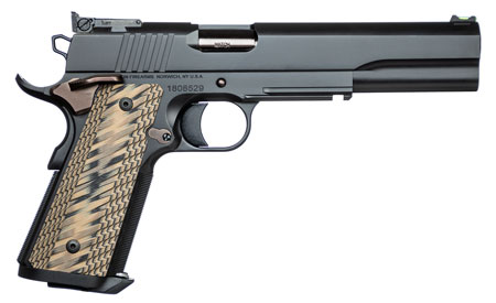 Dan Wesson 01853 Kodiak  10mm Auto 8+1 6.03" Bull Barrel, Tri-Tone Black Stainless Steel Serrated Slide  &  Frame w/Picatinny Accessory Rail  &  Beavertail, Brown G10 Grip, Includes 2 Magazines
