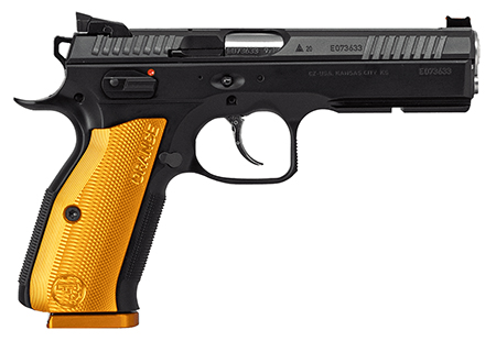 CZ-USA 91249 Shadow 2  9mm Luger 17+1 4.89" Stainless Steel Barrel, Black Nitride Serrated Steel Slide, Black Polycoat Steel Frame w/Beavertail  &  Picatinny Rail, Orange Aluminum Grip, Ambidextrous