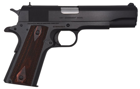 Colt Mfg O1911C 1911 Government 45 ACP 7+1, 5" Stainless National Match Barrel, Blued Serrated Steel Slide  &  Frame w/Beavertail Double Diamond Checkered Rosewood Grip