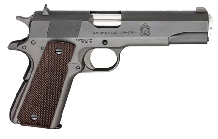 Springfield Armory PBD9108L 1911 Mil-Spec Defender Legacy 45 ACP 7+1 5" Satin Stainless Match Grade Barrel, Black Parkerized Serrated Carbon Steel Slide  &  Frame w/Beavertail, Checkered Wood Grip