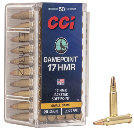 CCI 0052 Gamepoint Rimfire 17HMR 20gr Jacketed Soft Point 50 Per Box/40 Case