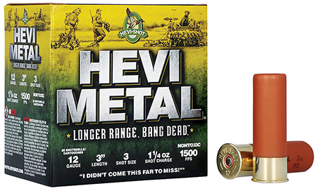 HEVI-Metal HS38003 HEVI-Metal Longer Range 12Gauge 3" 1 1/4oz 3Shot 25 Per Box/10 Case