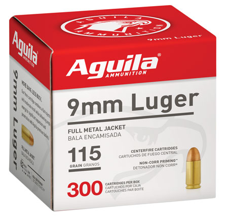 Aguila 1E097700   9mm Luger 115gr Full Metal Jacket 300 Per Box/4 Case