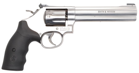 Smith  &  Wesson 12460 Model 648  K-Frame Frame 22 WMR 8 Shot 6" Stainless Steel Barrel, Cylinder  &  Frame, Black Finger Grooved Grip, Internal Lock Safety, Exposed Hammer