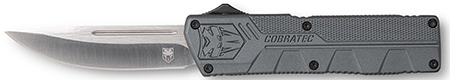 CobraTec Knives GYCTLWDNS Lightweight  3.25" OTF Drop Point Plain D2 Steel Blade/Gray Aluminum Handle Includes Pocket Clip