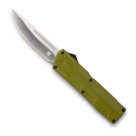 CobraTec Knives ODCTLWDNS Lightweight  3.25" OTF Drop Point Plain D2 Steel Blade/OD Green Aluminum Handle Includes Pocket Clip