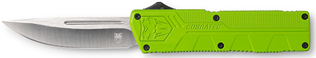 CobraTec Knives ZBGCTLWDNS Lightweight  3.25" OTF Drop Point Plain D2 Steel Blade/Zombie Green Aluminum Handle Includes Pocket Clip