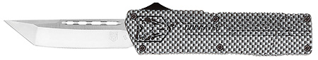 CobraTec Knives CFCTLWTNS Lightweight  3.25" OTF Tanto Plain D2 Steel Blade/Carbon Fiber Aluminum Handle Includes Pocket Clip