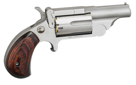 North American Arms 22MR Ranger II  22 WMR 5 Shot 1.63" Satin Stainless Steel Barrel  &  Frame, Stainless Cylinder, Rosewood Birdshead Grip, Exposed Hammer