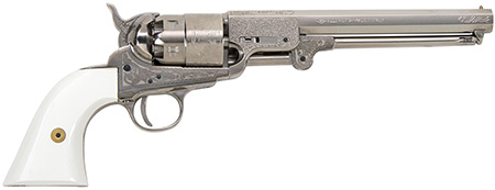 Traditions FR185117 1851 Navy Break Open 44 Cal #11 Percussion 7.50" 6 Shot Nickle Engraved Simulated Ivory Grip