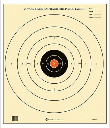 Action Target B8POC100 Competition NRA Time  &  Rapid Fire Bullseye Paper 25 yds 21" x 24" Black/White 100 Per Box