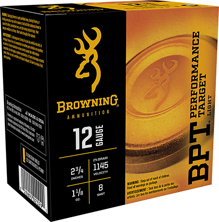 Browning Ammo B193611228 BPT Performance Target Light 12Gauge 2.75" 1 1/8oz 8Shot 25 Per Box/10 Case