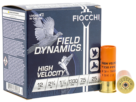 Fiocchi 12HV75 Field Dynamics High Velocity 12Gauge 2.75" 1 1/4oz 7.5Shot 25 Per Box/10 Case