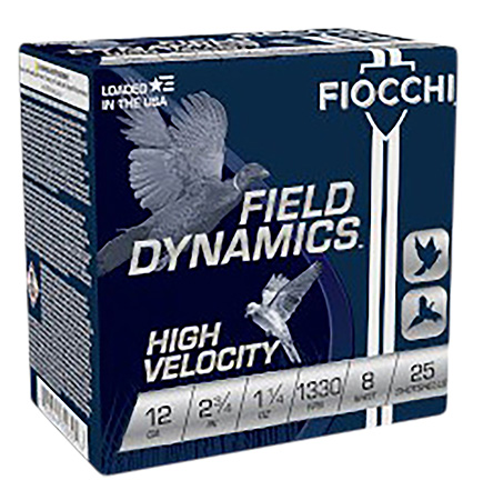 Fiocchi 12HV8 Field Dynamics High Velocity 12Gauge 2.75" 1 1/4oz 8Shot 25 Per Box/10 Case