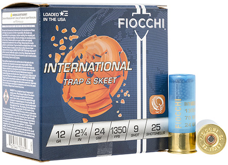 Fiocchi 12IN249 Exacta Target International Trap  &  Skeet 12Gauge 2.75" 24gram 9Shot 25 Per Box/10 Case