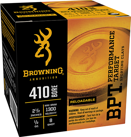 Browning Ammo B193634128 BPT Performance Target Sporting Clay 410Gauge 2.50" 1/2oz 8Shot 25 Per Box/10 Case