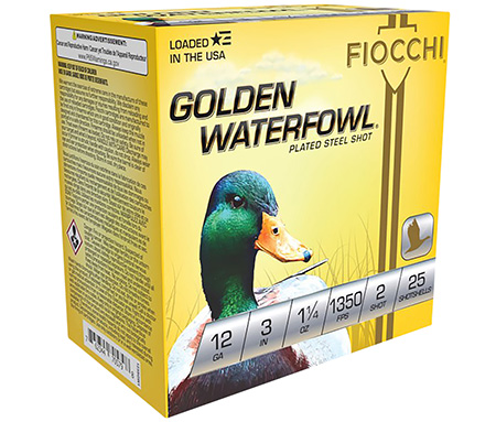 Fiocchi 123SGW2 Golden Waterfowl  12Gauge 3" 1 1/4oz 2Shot 25 Per Box/10 Case