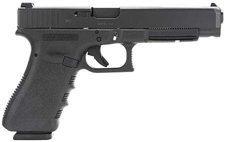 Glock PI3430103 G34 Gen3 Competition 9mm Luger 17+1 5.31" Black Polygonal Rifled Barrel, Matte Black Long/Serrated Slide, Black Polymer Frame w/Picatinny Rail, Black Textured Finger Grooved Grip