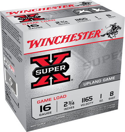 Winchester Ammo XU168 Super X Game Load 16Gauge 2.75" 1oz 8Shot 25 Per Box/10 Case