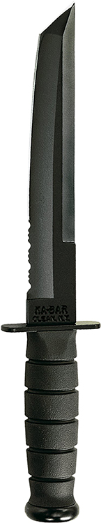 Ka-Bar 1245 Tanto  8" Fixed Tanto Part Serrated Black 1095 Cro-Van Blade, Black Kraton G Handle, Includes Sheath