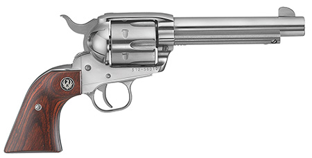 Ruger 5105 Vaquero  Medium Frame 45 Colt (Long Colt) 6rd 4.62" High Gloss Stainless Steel Barrel, Cylinder  &  Frame, Hardwood Grip, Transfer Bar Safety, Exposed Hammer