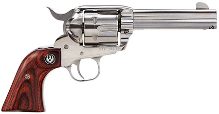 Ruger 5109 Vaquero  Medium Frame 357 Mag/38 Special 6rd 4.62" High Gloss Stainless Steel Barrel, Cylinder  &  Frame, Hardwood Grip, Transfer Bar Safety, Exposed Hammer