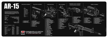 TekMat TEKR36AR15 AR-15 Cleaning Mat Black/White Rubber 12"x36" AR-15 Parts Diagram