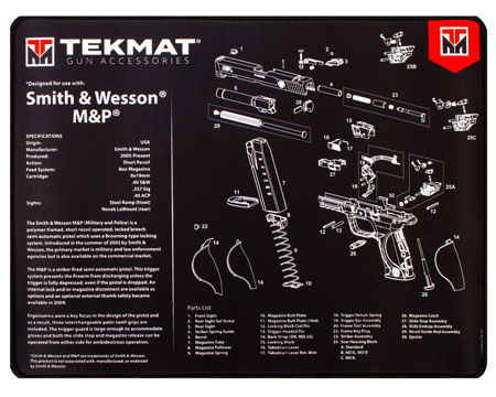 TekMat TEKR20SWNP S&W M & P Ultra 20 Cleaning Mat Black/White Rubber 15"x20" S&W M & P Parts Diagram Illustration