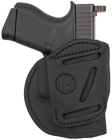 1791 Gunleather 4WH3SBLL 4-Way  IWB/OWB Size 03 Stealth Black Leather Belt Clip Compatible w/Glock 26/Ruger LC9/S&W M & P Shield/2.0 9/40 Left Hand