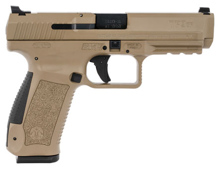Canik HG4865DN TP9SF  9mm Luger 18+1 4.46" Black Nitride Match Grade Barrel, Flat Dark Earth Cerakote Serrated Steel Slide  &  Polymer Frame w/Picatinny Rail, Black Interchangeable Backstrap Grip