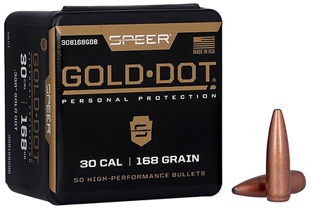 Speer 308168GD Gold Dot  30Cal 168gr Soft Point 50 Per Box/20 Case
