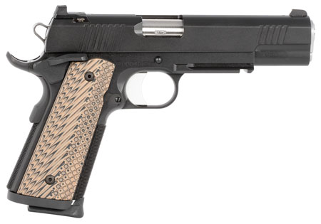 Dan Wesson 01806 Specialist  9mm Luger 10+1 5" Stainless Steel Barrel, Black Duty Serrated Stainless Steel Slide  &  Frame w/Beavertail  &  Picatinny Rail, Black/Brown G10 Grip, Ambidextrous