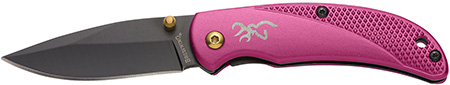Browning 3220343 Prism 3  EDC Folding 2.38" Plain Black Oxide 7Cr17MoV SS Blade, Plum w/Brass Accents  &  Logo Anodized Aluminum Handle, Includes Pocket Clip